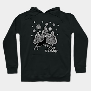 Deer Winter Wildlife Happy Holidays Snowflake Leopard Print Hoodie